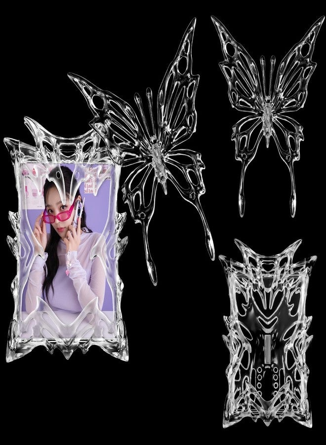 حامل بطاقات صور بلاستيكي من قطعتين من Humyoun، مزود بمغناطيس ثلاثي الأبعاد على شكل فراشة، شفاف، مناسب لبطاقات الهوية وبطاقات الطلاب. - Image 1